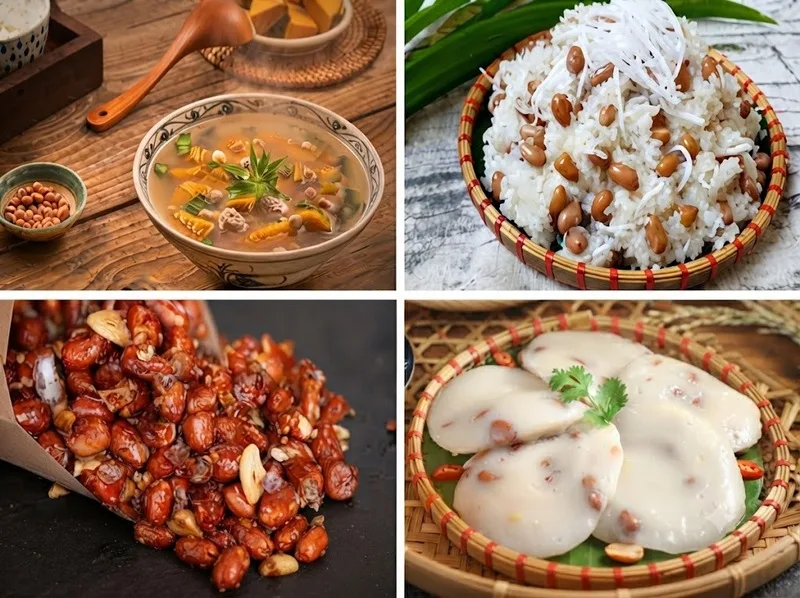 Đậu phộng là nguyên liệu quen thuộc trong nhiều món ăn Việt Nam như muối đậu, xôi, kẹo và các món trộn.
